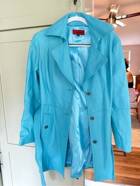 Nicola Finetti Turquoise Vintage Leather Trench Coat